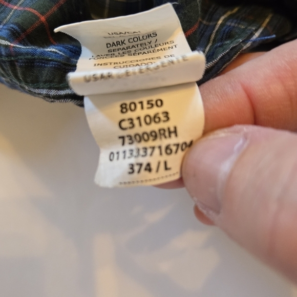 Chaps Easy Care Mens Long Sleeve Button Down Shirt Sz Large Green Blue Red Plaid - Picture 11 of 12